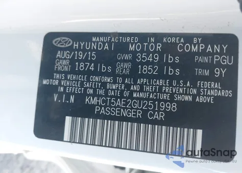 2016 Hyundai Accent Se z USA, uszkodzony, nr VIN KMHCT5AE2GU251998